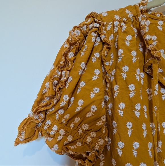 J.Crew Yellow Ruffle-sleeve cotton voile top in floating sunflowers Size XS - Picture 3 of 6